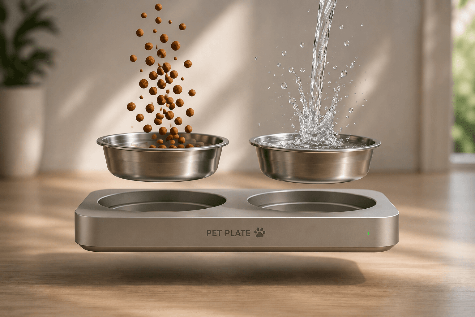 Smart Pet Plate floating smart feeder with food and water in motion